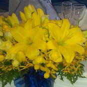 Lilies Roses and spider Orchids Long and Low Arrangement(1470204996)